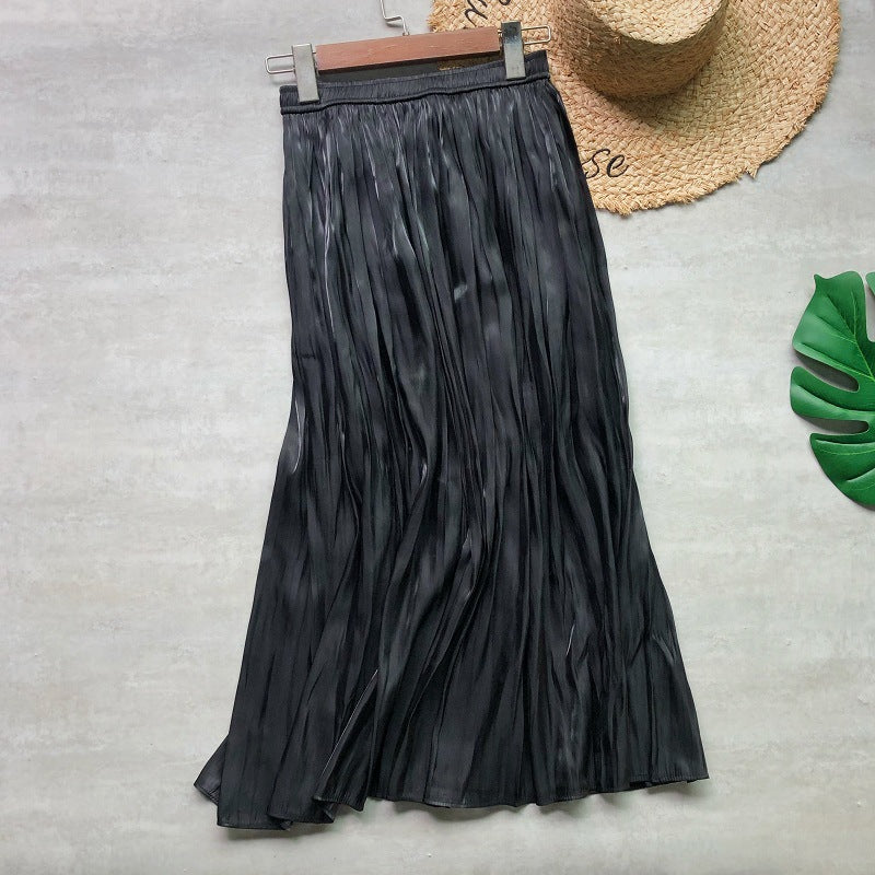 Glossy Silky Pearl Glossy Satin Pleated Skirt