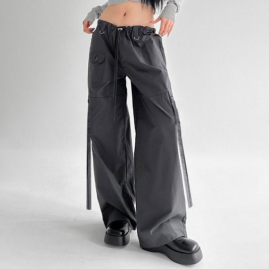 Women's Unisex Style Drawstring Lace Waist Ribbon Overalls