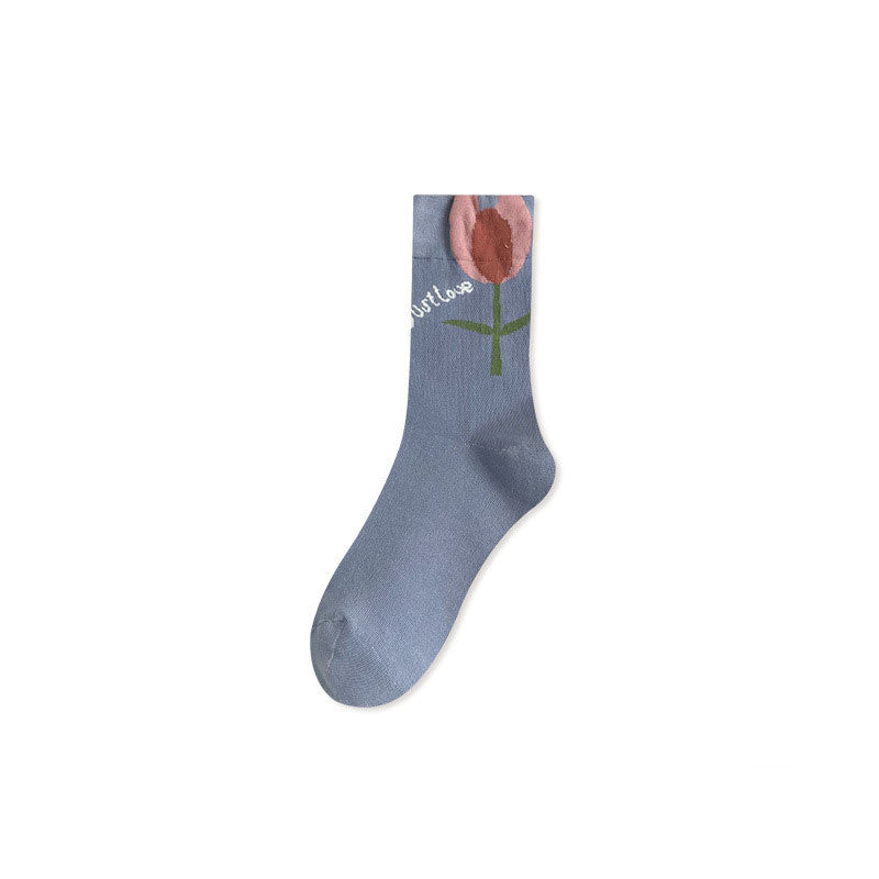 Women's Retro Mid-calf Length Three-dimensional Flower Socks
