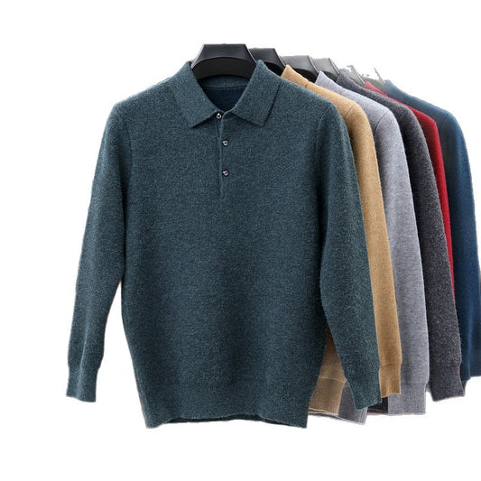 Men's Turn-over Collar Polo Shirt Knitwear Fashion Long Sleeve Bottoming Shirt