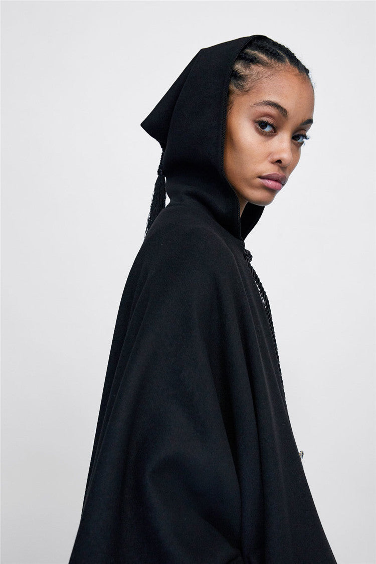 Hooded Trousers Cape Woolen Coat