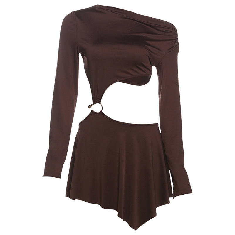 Creative Cutout Midriff-Hugging Long Sleeve Dress