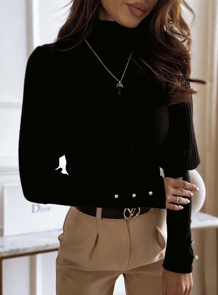 Women's New Pile High Collar Pullover With Bottom Sweater