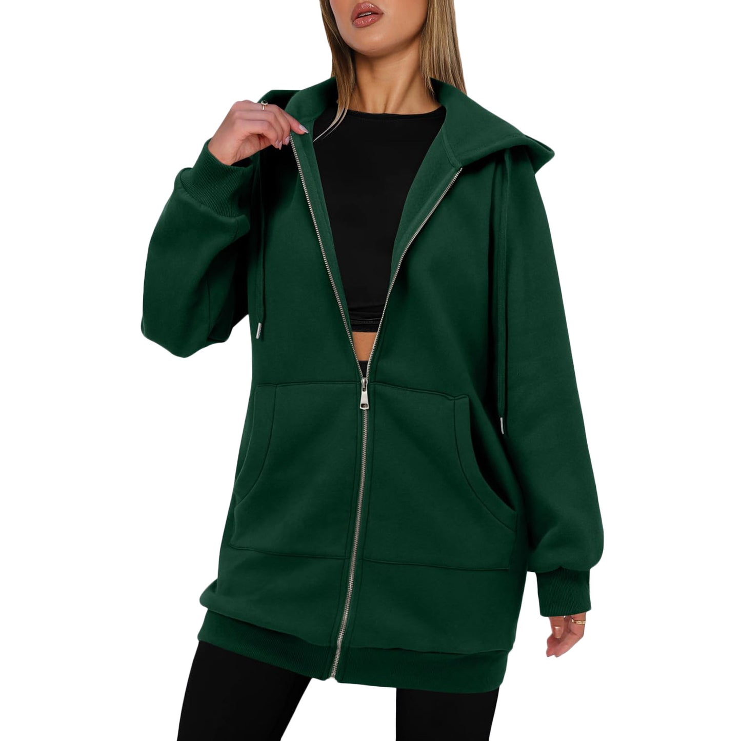 Womens Mid-length Hoodie Sweatshirt With Long Sleeves Long Outerwear