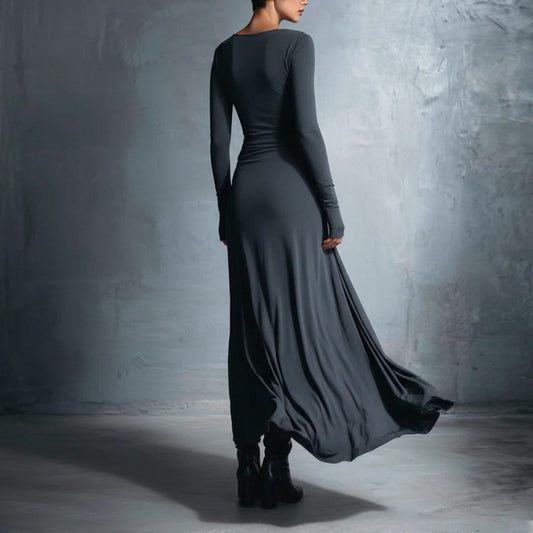 Solid Color Elegant Wrap Long Dress With Bow Detail