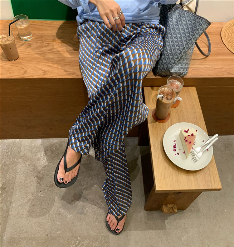 Acetate Wide-leg Pants Women's Straight Print
