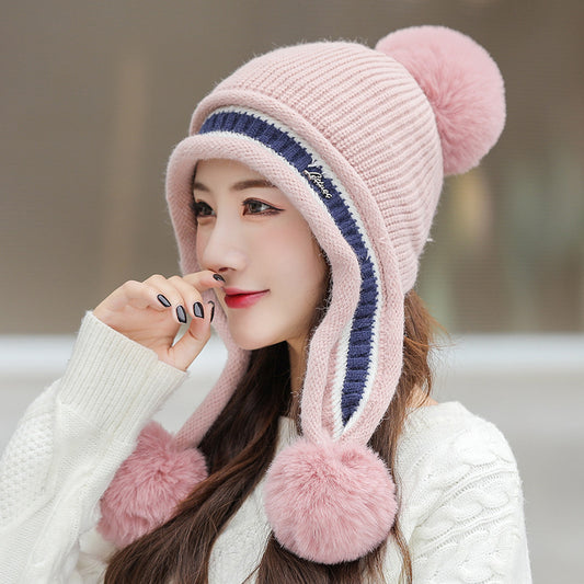 Ladies Knitted Hat Colorblock Casual Ear Guards For Warmth