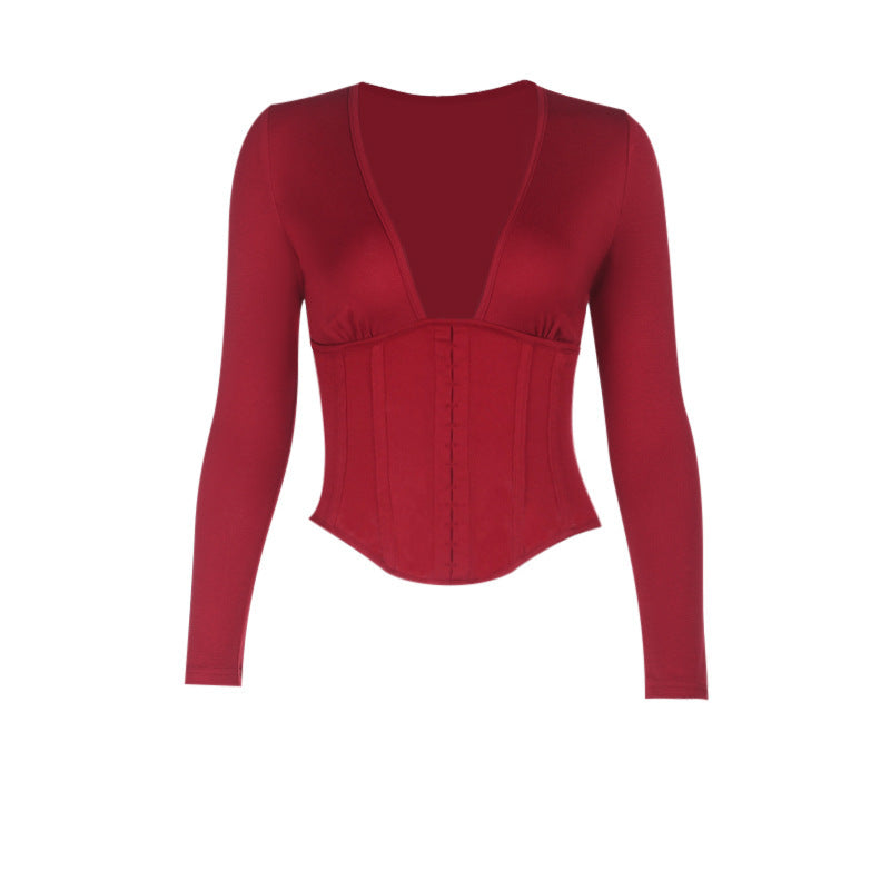 Dame Langærmet Casual Top i Ensfarvet Slim-fit
