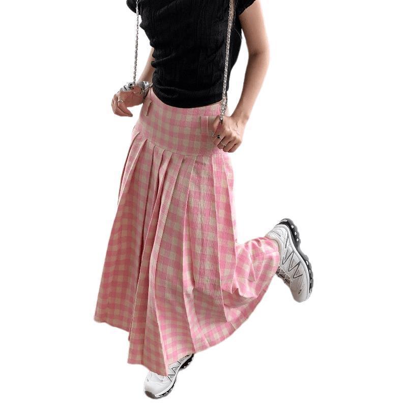 High Waist Slimming A- Line Pleated Skirt Design Sense Niche Dress