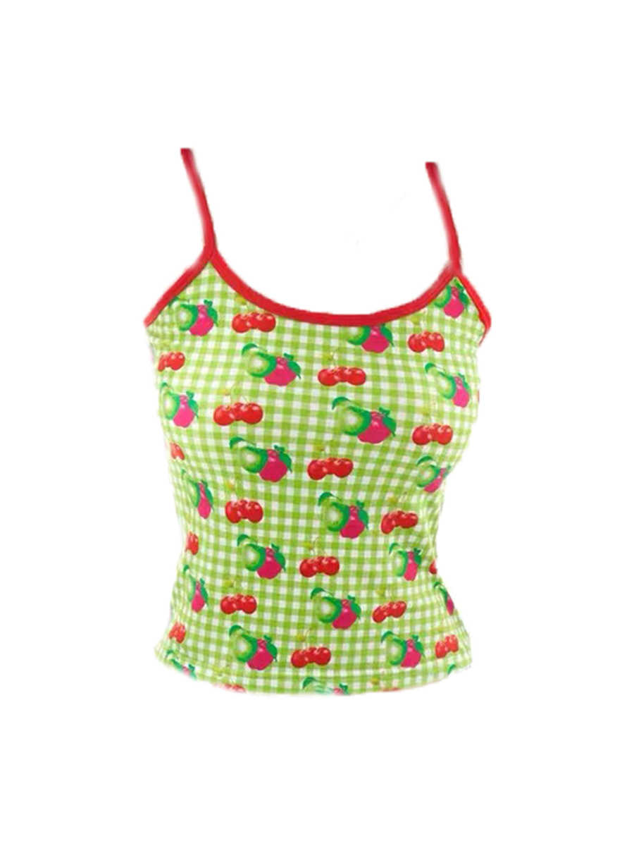 Fruit Plaid Cherry Apple Women's Vest Sleeveless Top