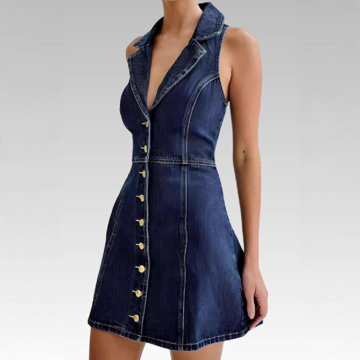 Summer Tea Dress With A Neck-strap For Women