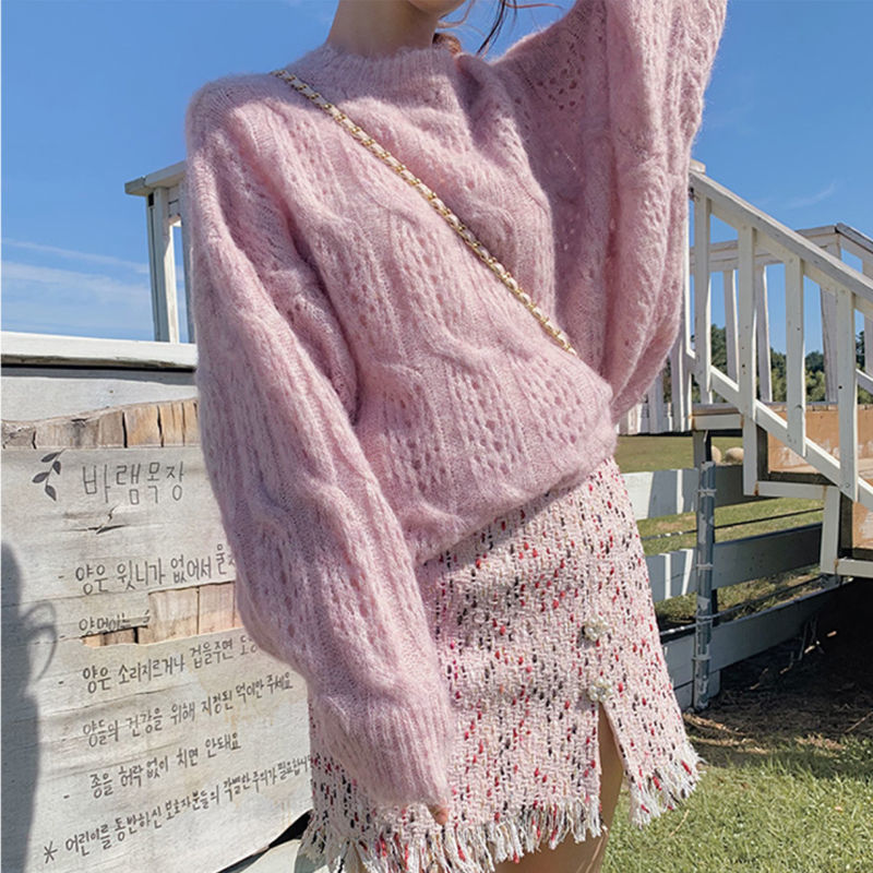 Laid-back Versatile Loose-fitting Openwork Knit Topultrathin