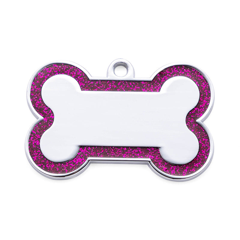 Zinc Alloy Dog Anti-lost Tag With Bone-shaped Edges And Shimmering Metallic Powder