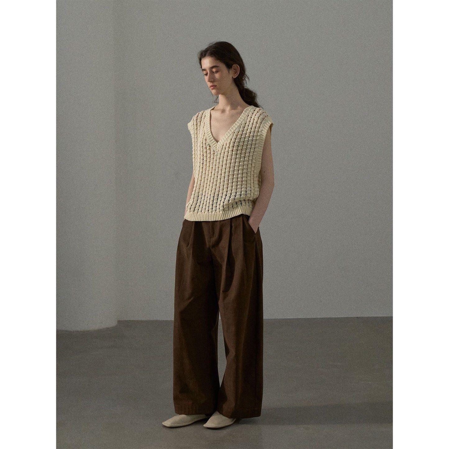Knitted Vest Women's Three-dimensional Cotton V-neck Large Sense