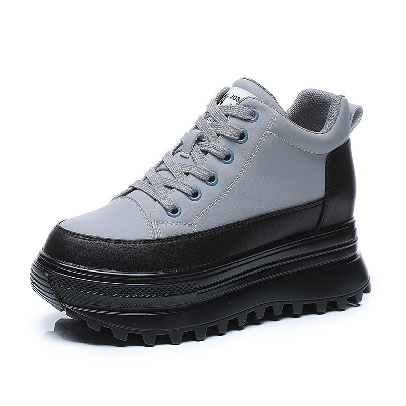 High-top Women's Fleece Leather Fashion Casual Platform Shoes