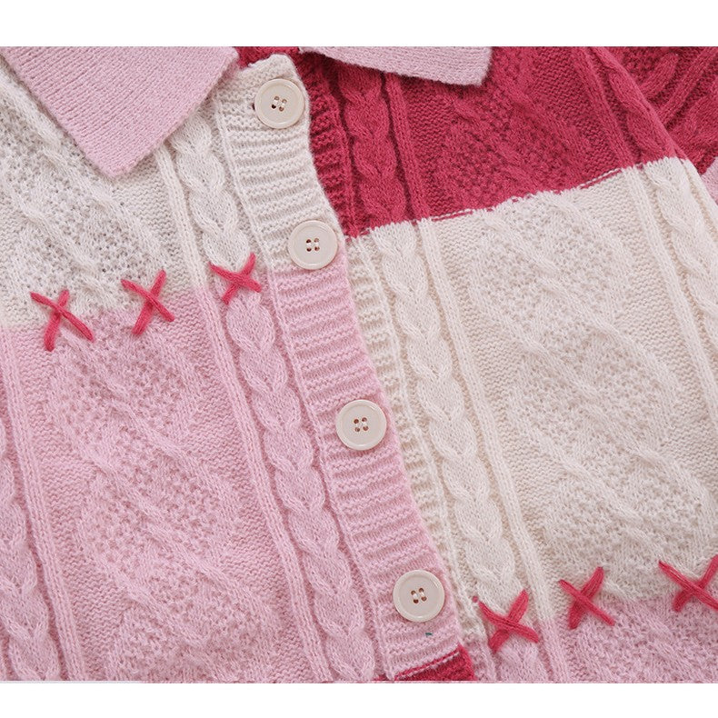 Løs Rød Vintage Strikket Cardigan Til Mænd Og Kvinder