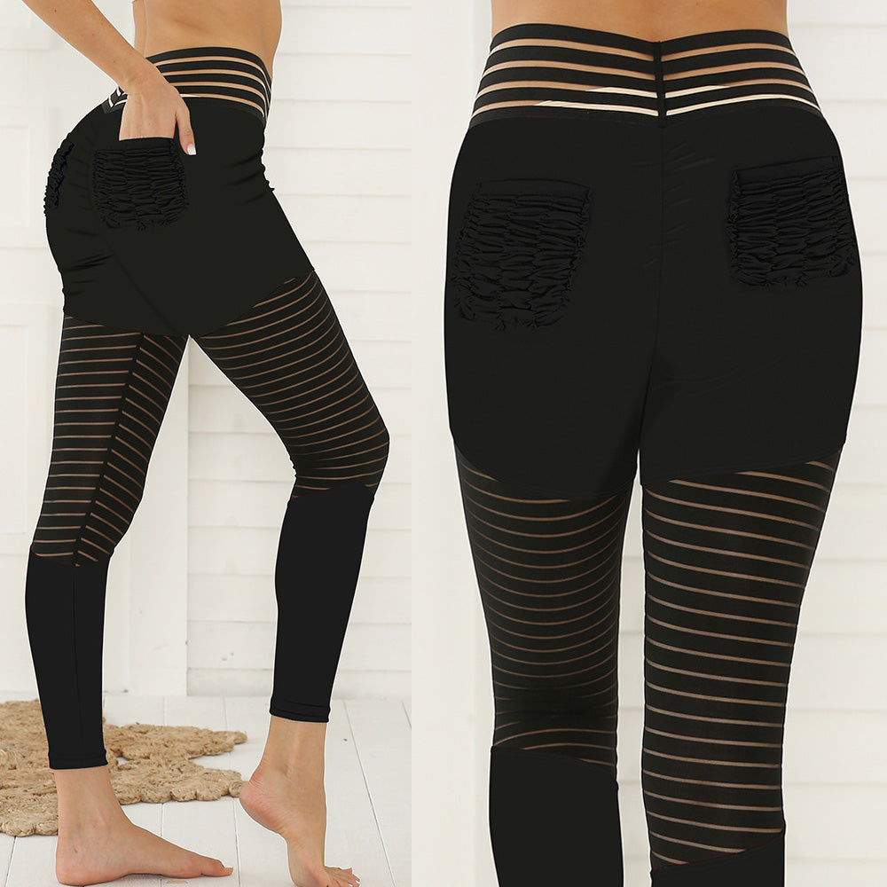 Lace Stitching Printed Peach Hip Pocket Yoga Pants