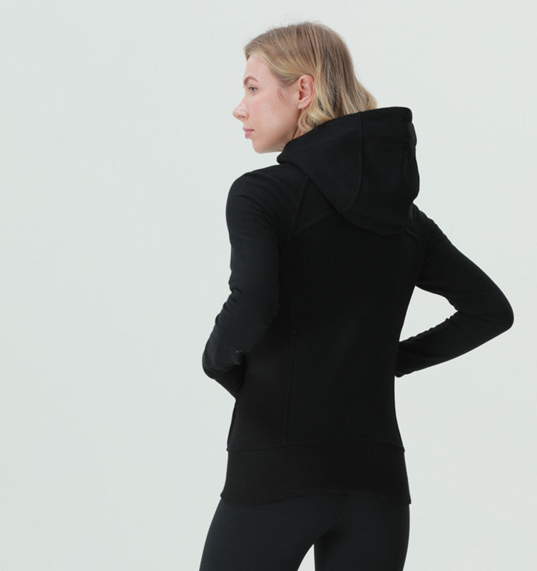 Yoga Clothes Coat Sports Full Zipper Hooded Sweatshirt