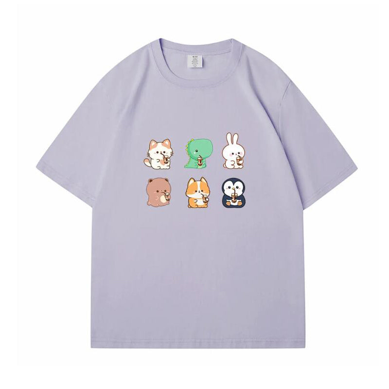 Boba Love Friend Loose Round Neck Print T-shirt