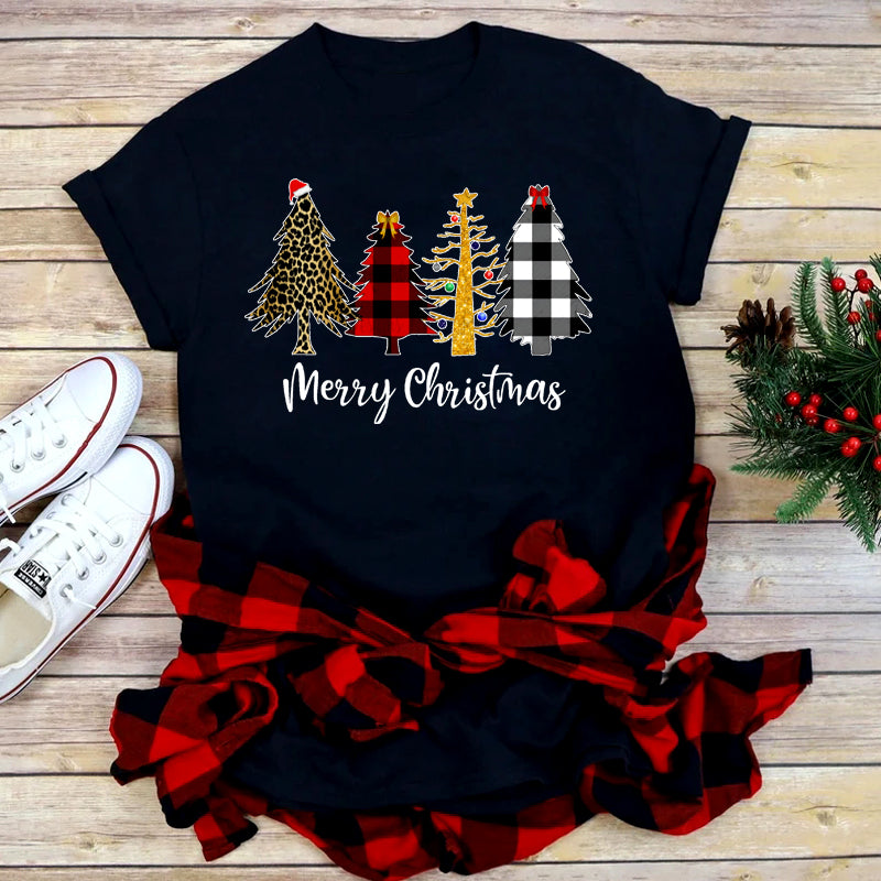 Foreign Trade Christmas Tree T-shirt Men And Women Red