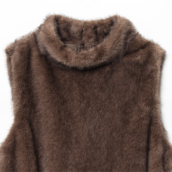 Elegant Women's Sleeveless Belt Turtleneck Top