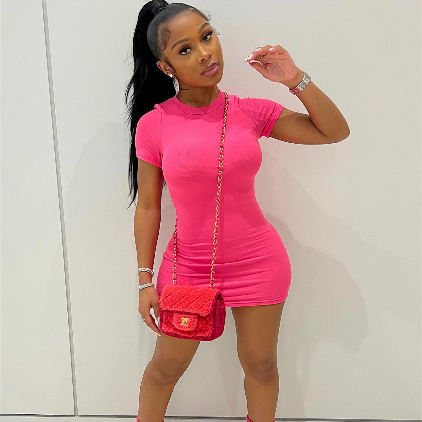 Women's Tight-fitting Solid Color Hip Mini Dress