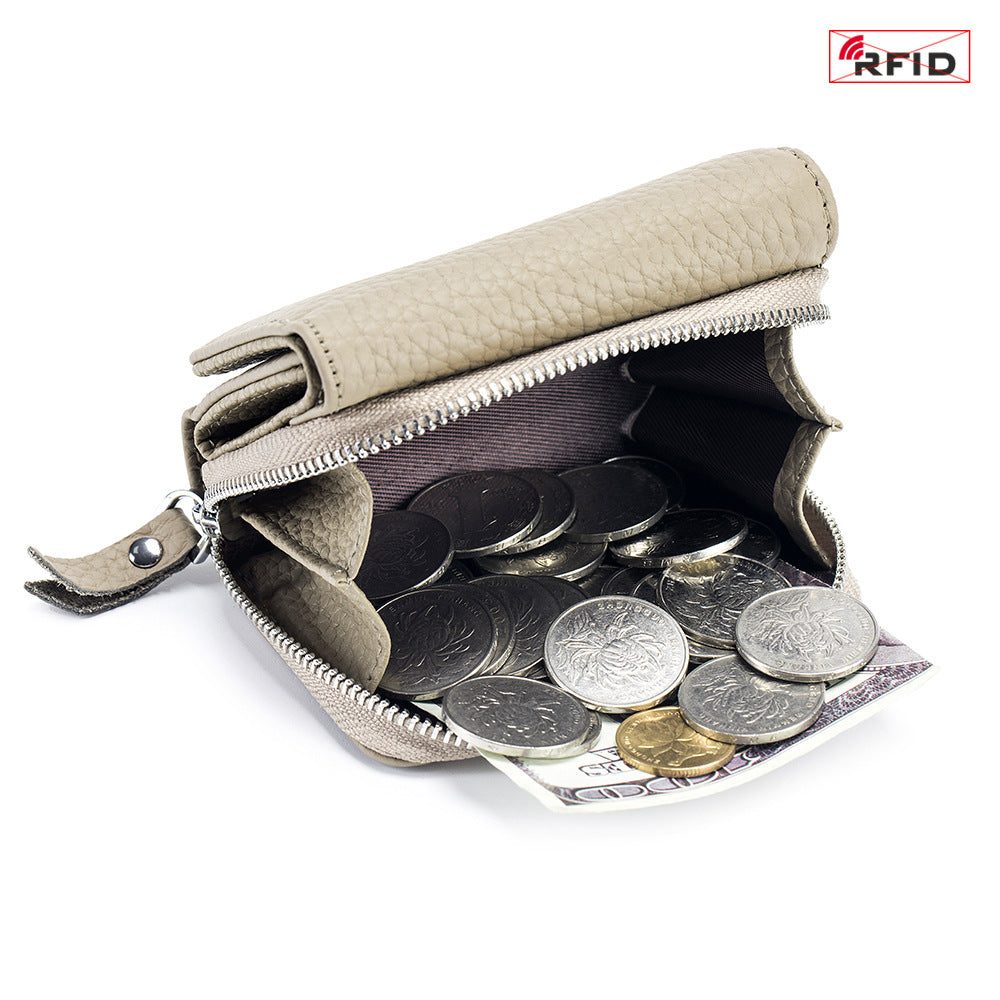 Women's Leather Tri-fold Mini RFID Wallet Large Capacity Storage Bag
