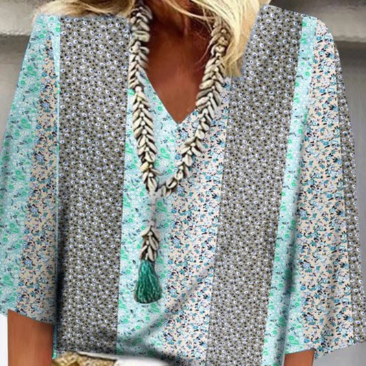 Womens V-neck Fashionable Printed Casual Top