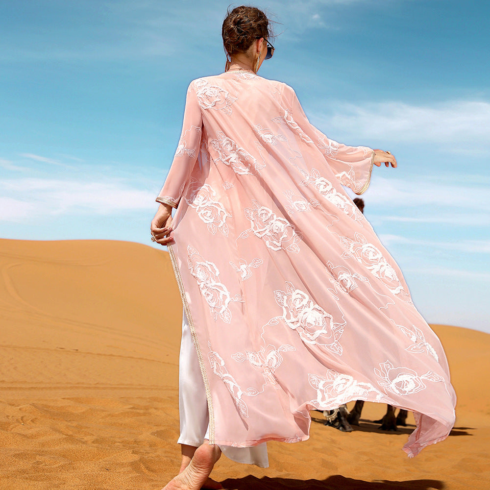 Womens Fashion Embroidered Robe Dress Set