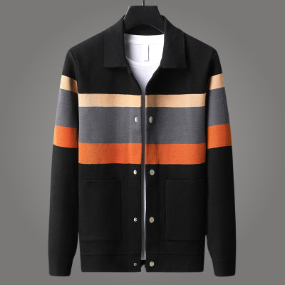 Men's Fall Lapels Color Matching Cardigan Sweater Coat