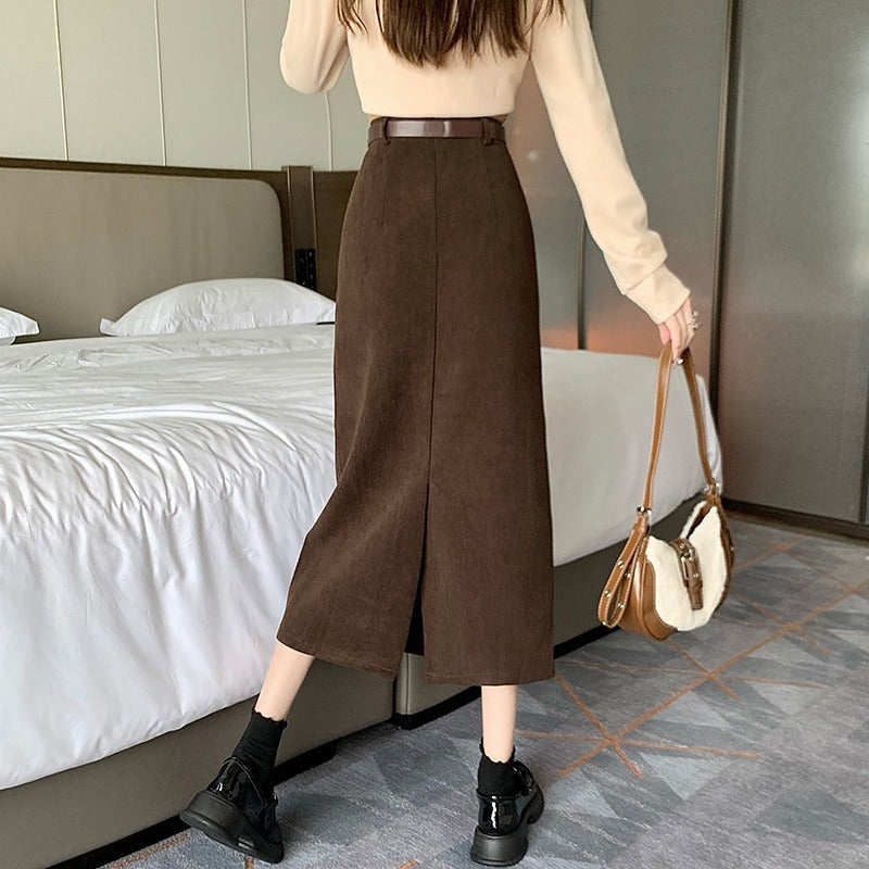 French-style Midi Corduroy Skirt
