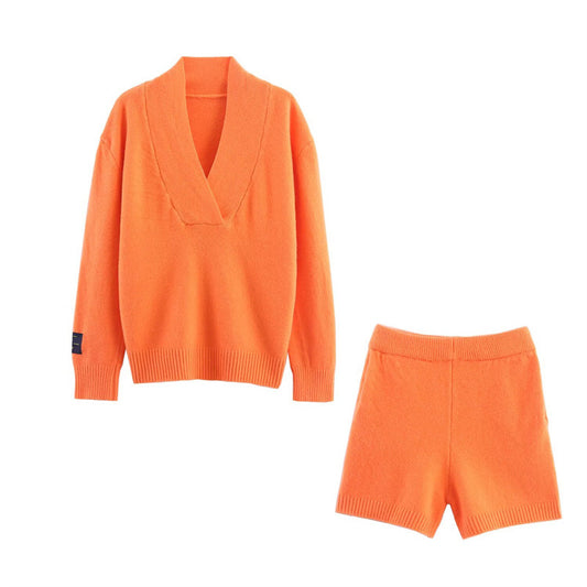 Loose Casual V-neck Long Sleeve Knitting Suit