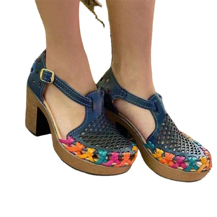 Round Toe Low-cut Breathable Hollow Wedge Heel Buckle Fashion Women's Sandals