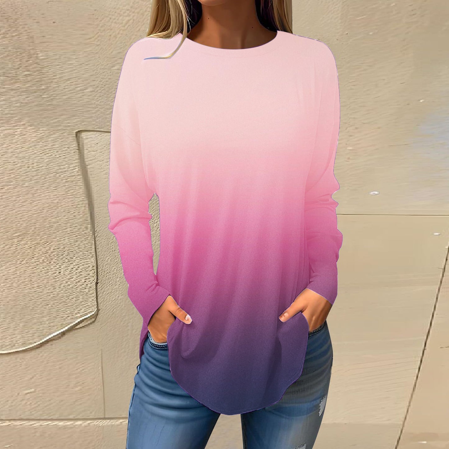 Women's Versatile Long Sleeve T-shirt Personalized Street Style Loose Print