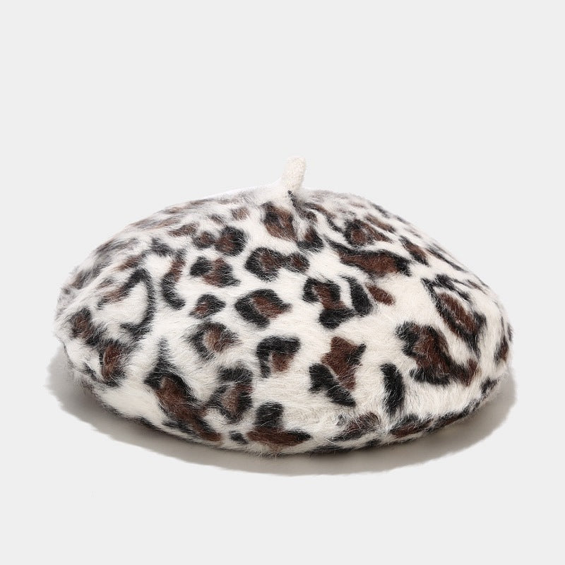 Rabbit Fur Beret Print Leopard Painter Hat Warm Bud