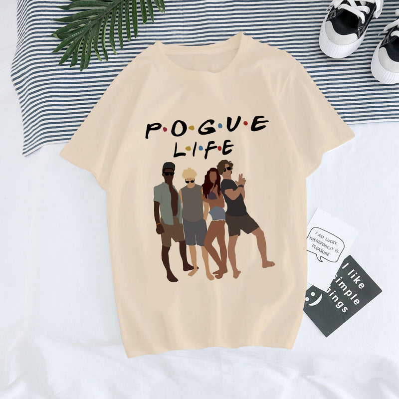 Europæisk og amerikansk digital rundhalset printet sommer T-shirt