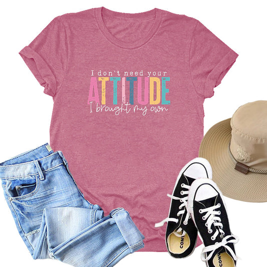 Colored Cotton T-shirt Women's Short Sleeve Letters
