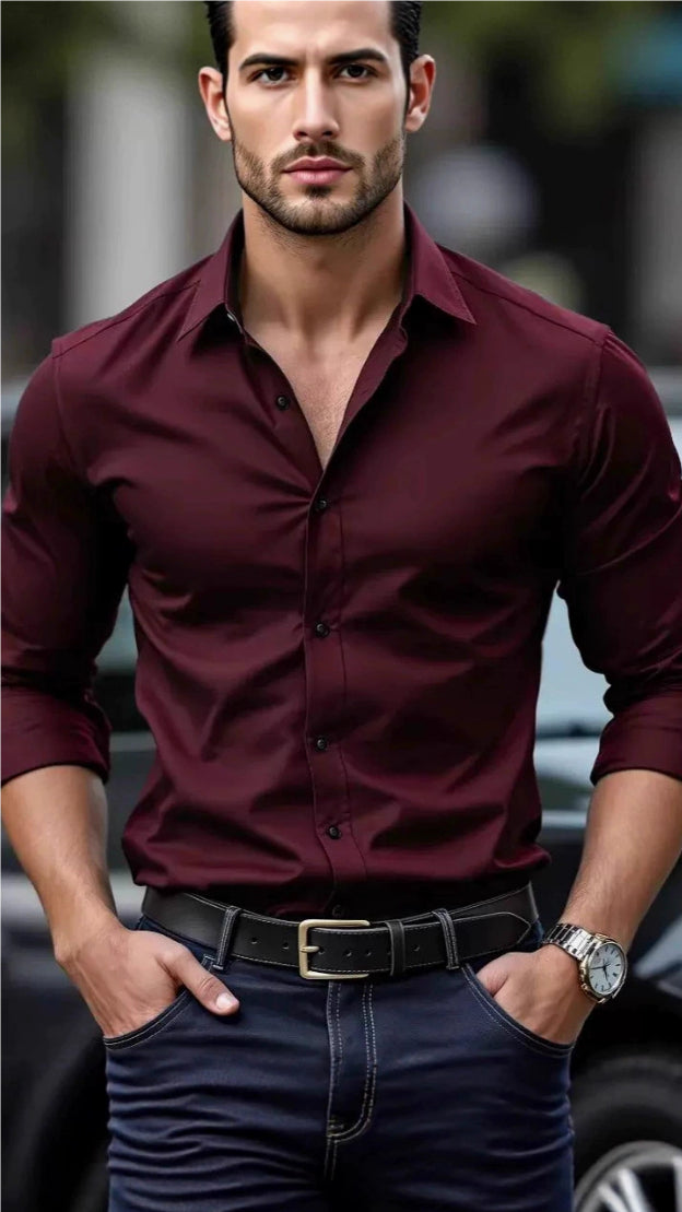 Bolubao Men Smart Casual Shirt Brand Fashion Solid Color
