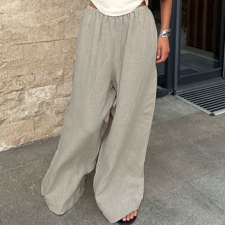 Stylish Wide-leg Cotton And Linen Pants For Women