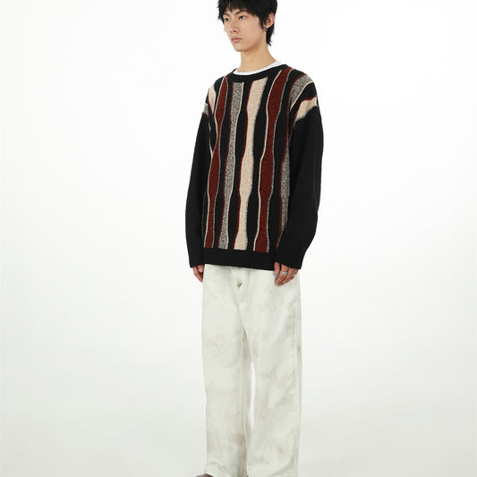Retro strikket stribet sweater med rund hals til mænd og kvinder