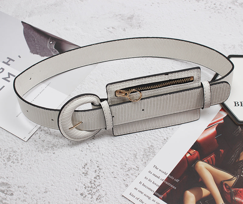Fashion Stitching Zipper Small Leather Waist Seal