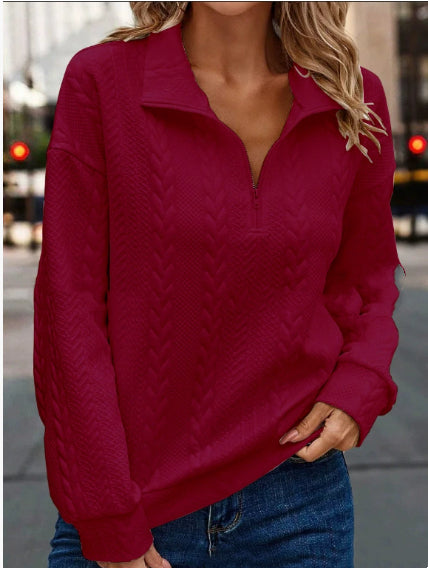 Half Cardigan Zipper And Lapel Pullover Sweater European And American Leisure Simple