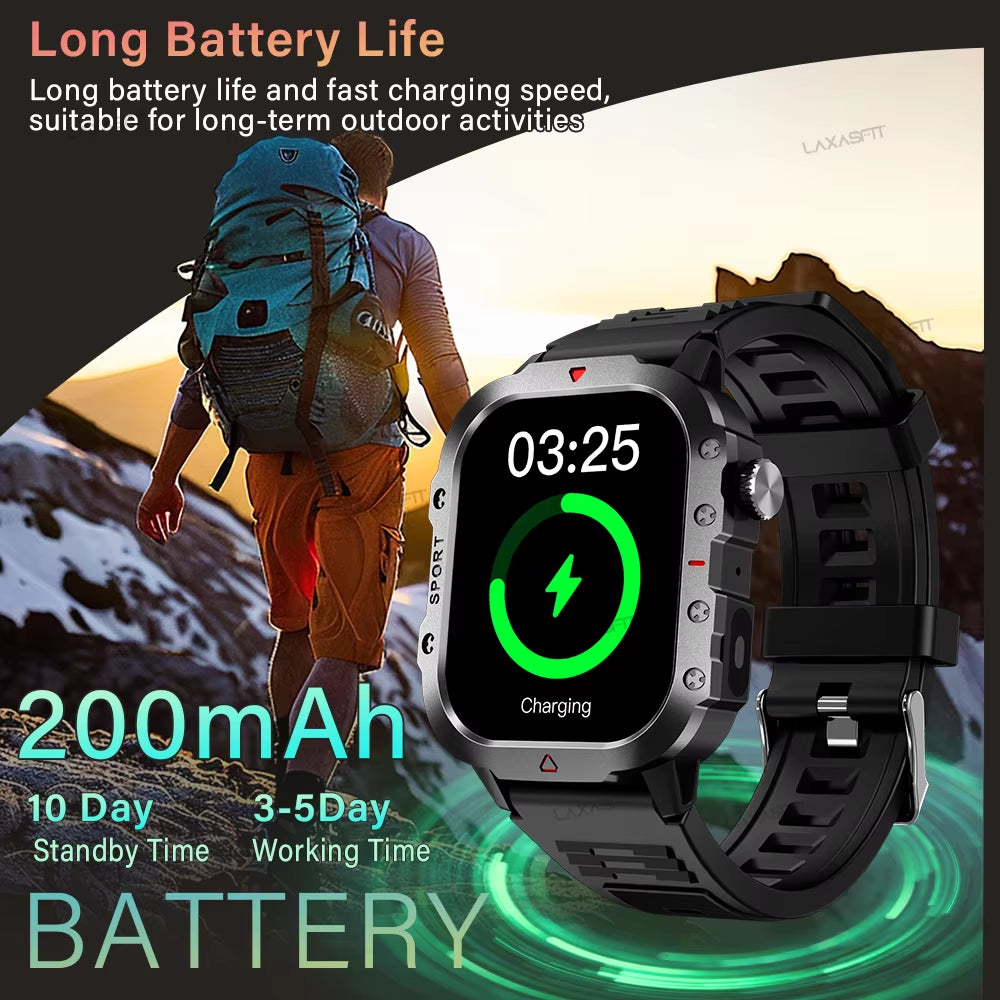Sports Smart Watch Men'S Outdoor Sports Fitness Tracker Health Monitor LED Flashlight 2.01” Bluetooth Talk Smart Watch