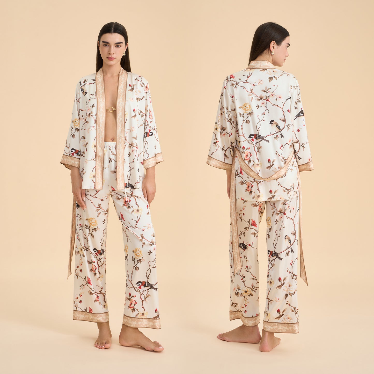 Floral-print Satin Chiffon Loungewear Set