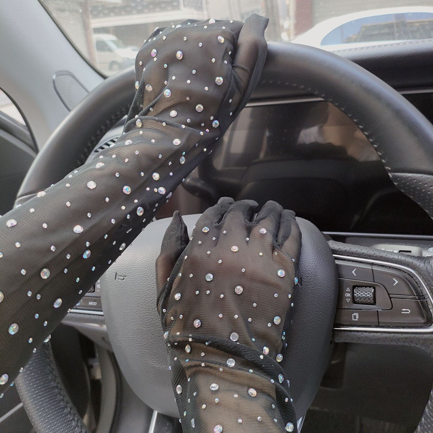 Halloween Dress Cosplay Rhinestone Lace Mesh Gloves