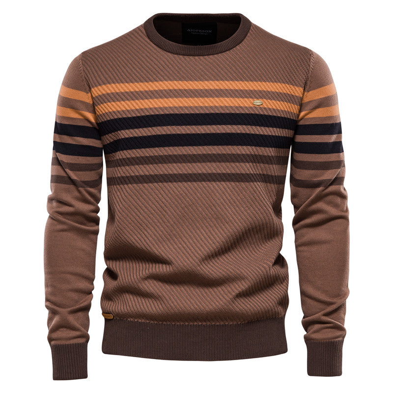 Striped Contrast Color Men's Casual Sweater US Size Personality Trend Knitting Bottoming Shirt