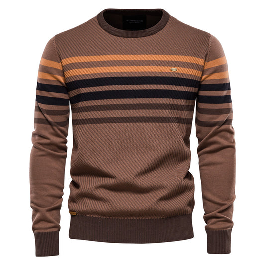 Striped Contrast Color Men's Casual Sweater US Size Personality Trend Knitting Bottoming Shirt
