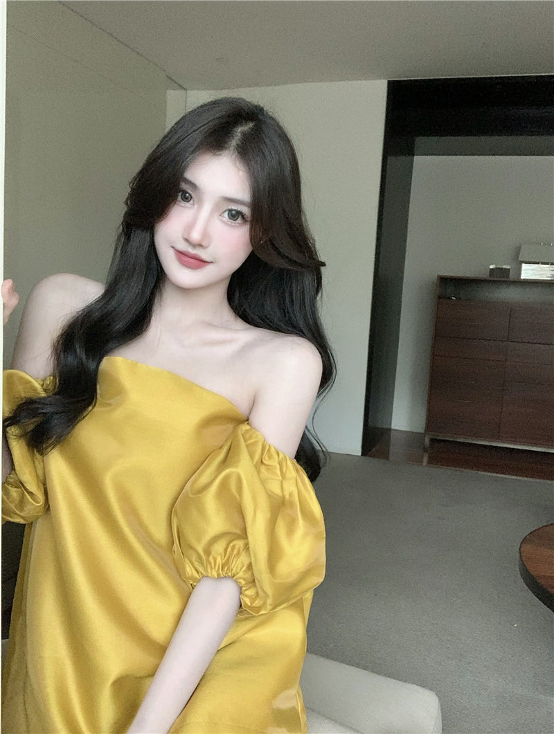 Off-shoulder bluse med pufærmer til kvinder - Fransk sommer