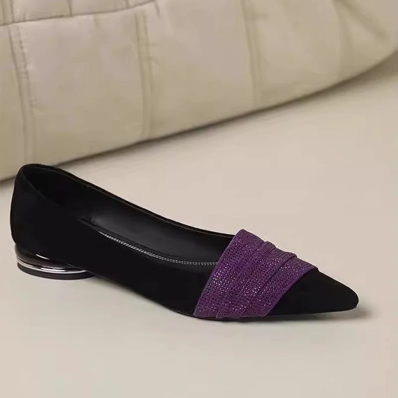 Pointed-toe Rhinestone Slip-on Low-cut Womens Shoes