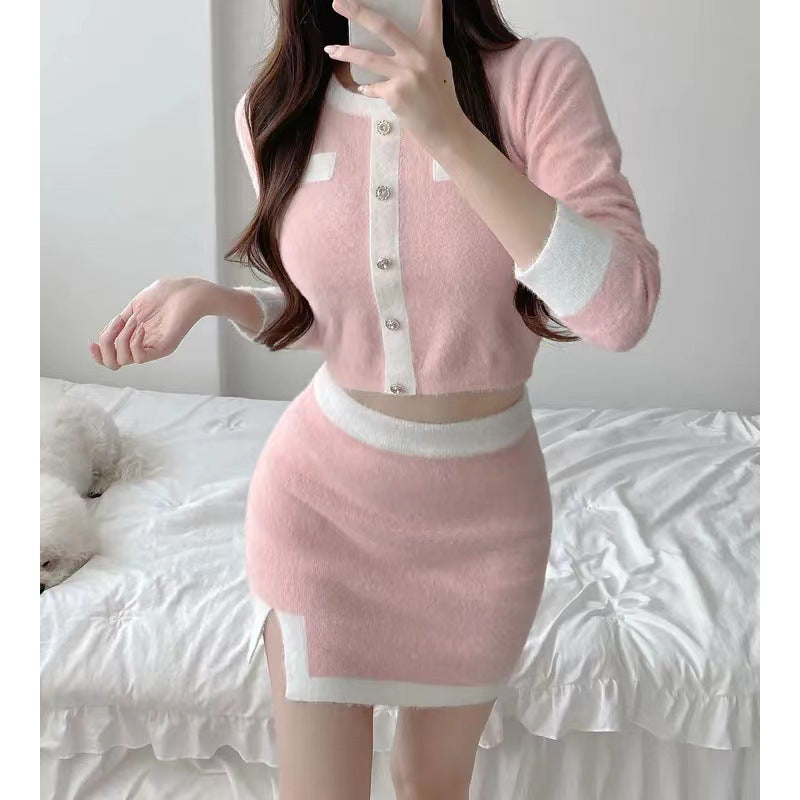 Chanel-style Sweater And Sheath Skirt For Women